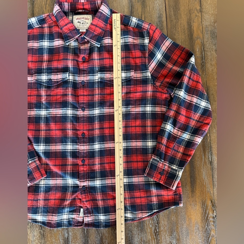 American Eagle Red and Black Plaid Flannel Men's Shirt Size XL - Picture 4 of 8